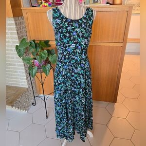 Vintage All That Jazz Tropical Floral Tank Maxi Dress in Turquoise and Black